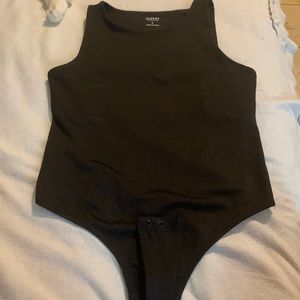 solid black silky body suit